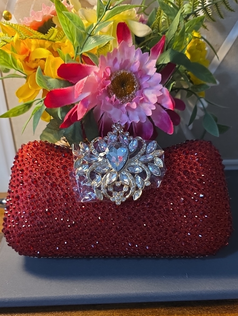 Nwt Red Crystal-Embellished Evening Clutch